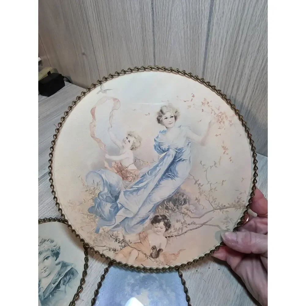 Vtg Victorian Flue Picture Woman Children Wall Decor Gallery Wall Set Of 4